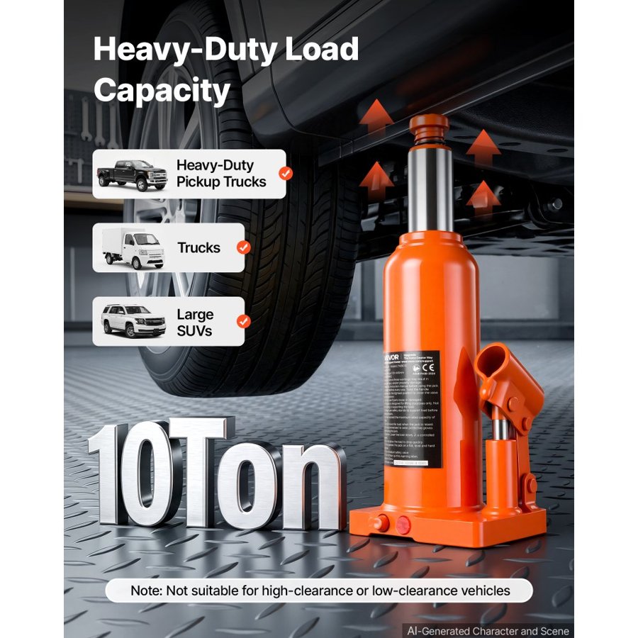VEVOR Hydraulic Bottle Jack 10 Ton (22046.2 lbs) 230-440 mm Lifting Range, for Heavy-Duty Pickup Truck, Truck, Large SUV, Auto Repair and House Lift, Multi-Directional Welded Jack with Long Handle