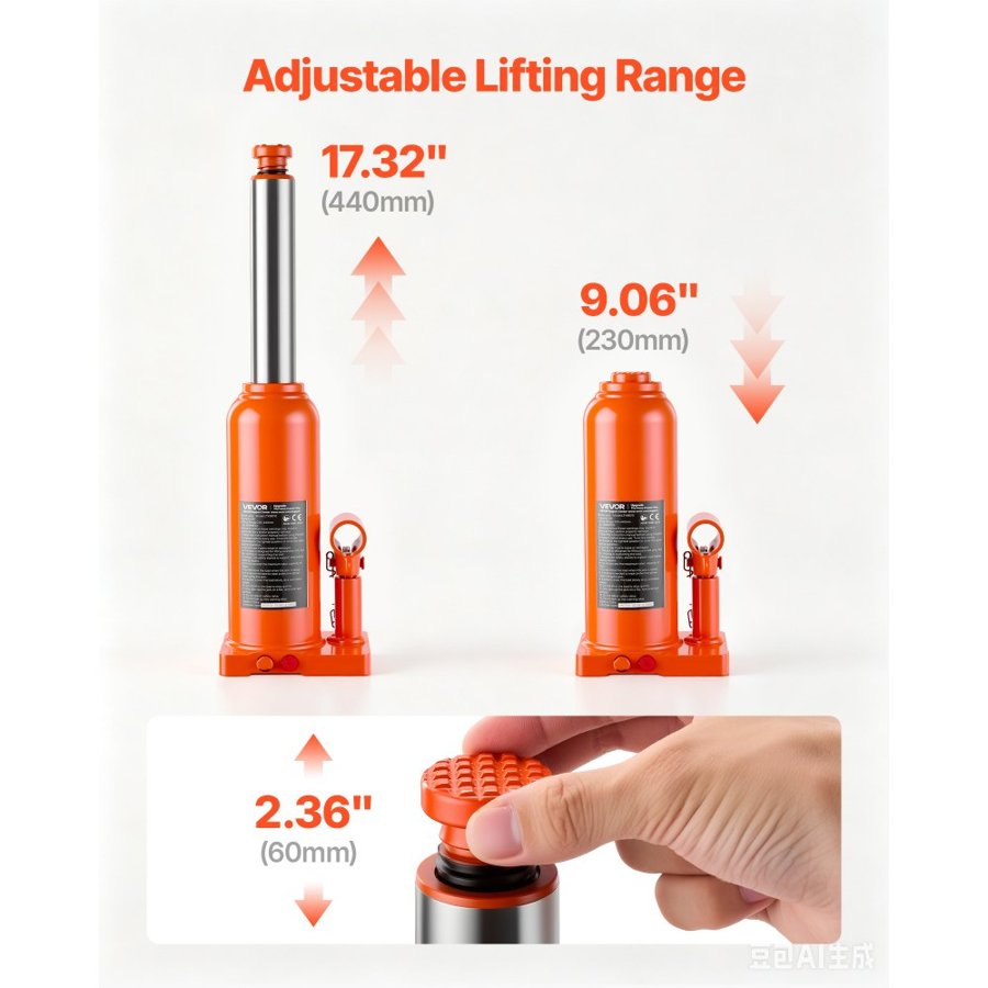 VEVOR Hydraulic Bottle Jack 10 Ton (22046.2 lbs) 230-440 mm Lifting Range, for Heavy-Duty Pickup Truck, Truck, Large SUV, Auto Repair and House Lift, Multi-Directional Welded Jack with Long Handle