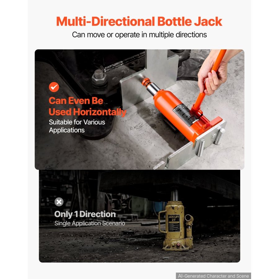 VEVOR Hydraulic Bottle Jack 10 Ton (22046.2 lbs) 230-440 mm Lifting Range, for Heavy-Duty Pickup Truck, Truck, Large SUV, Auto Repair and House Lift, Multi-Directional Welded Jack with Long Handle