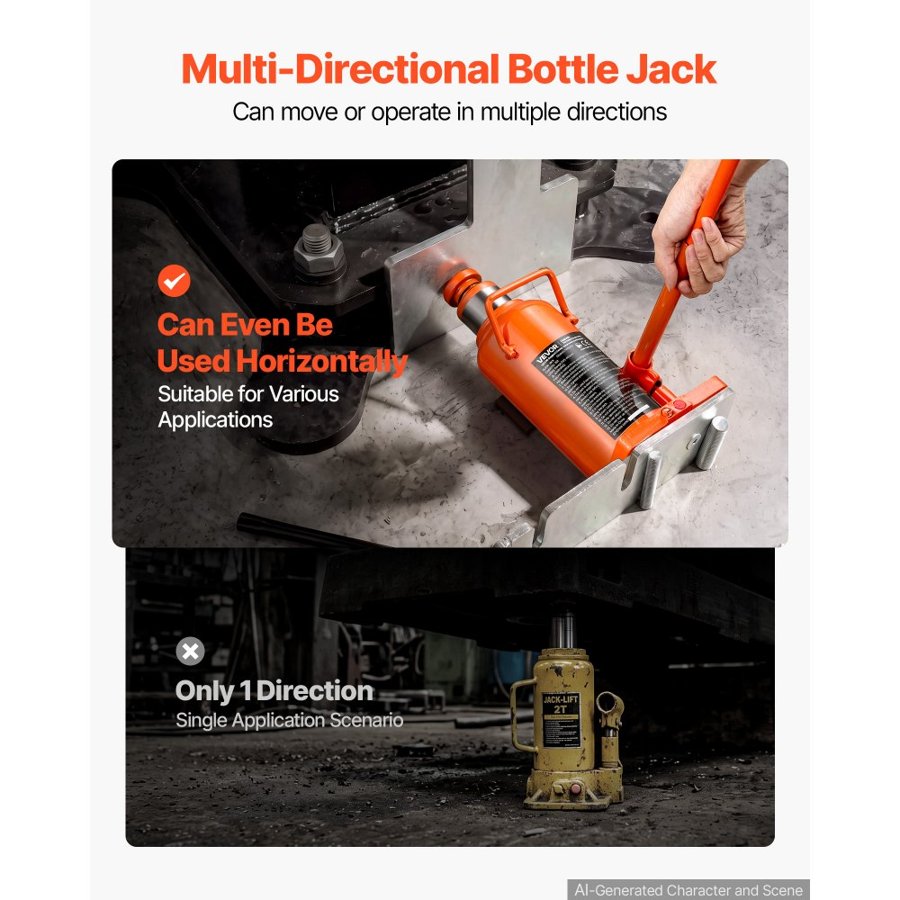VEVOR Hydraulic Bottle Jack 20 Ton (44092.5 lbs) 245-465 mm Lifting Range, for Construction Vehicle, Heavy-Duty Truck, Bus, Auto Repair and House Lift, Multi-Directional Welded Jack with Long Handle