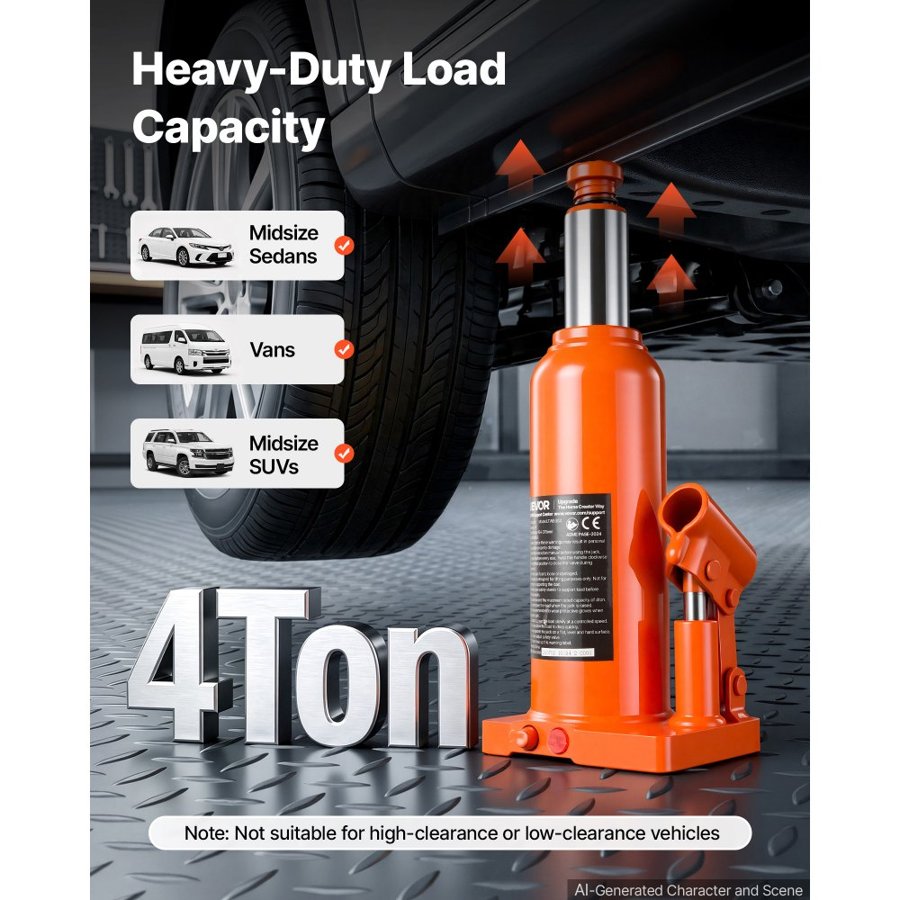 VEVOR Hydraulic Bottle Jack 4 Ton (8818.5 lbs) 194-379 mm Lifting Range, for Midsize Sedan, Midsize SUV, Van, Auto Repair & House Lift, Multi-Directional Welded Jack with Carrying Case & Long Handle