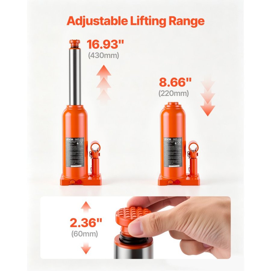 VEVOR Hydraulic Bottle Jack 6 Ton (13227.7 lbs) 220-430 mm Lifting Range, for Full-Size SUV, Light-Duty Pickup, Commercial Van, Auto Repair House Lift, Multi-Directional Welded Jack with Long Handle
