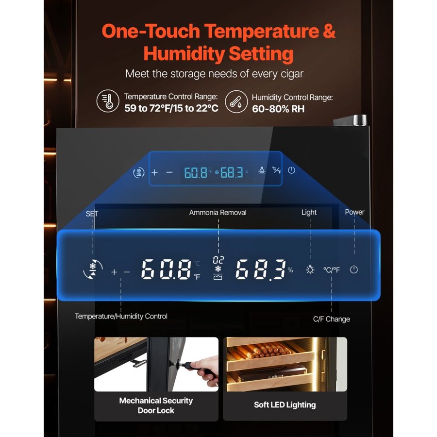VEVOR Electric Humidor, 70L, 400 Counts Electric Cigar Humidor Cabinet with Compressor Cooling, Constant Humidity & Temperature Control, Spanish Cedar Wood Shelves & Drawers, 4 Layers, for Household