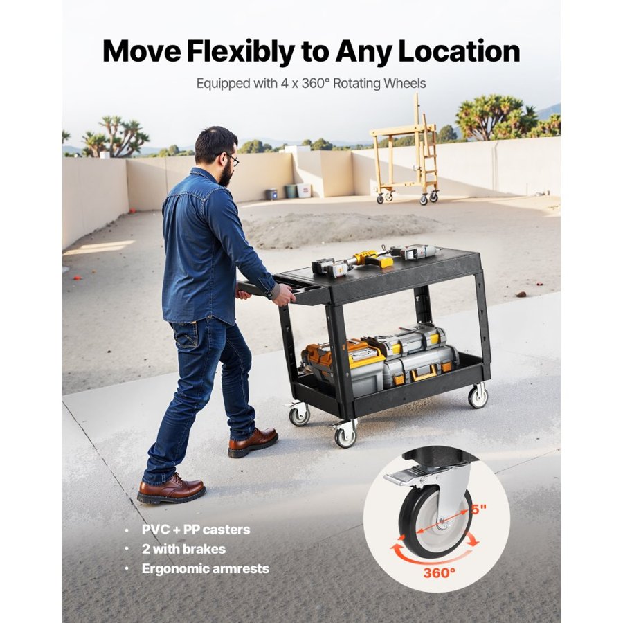 VEVOR Two Shelf Cart – 550 Lbs, 37 X 25.4 Inch, 2-Tier