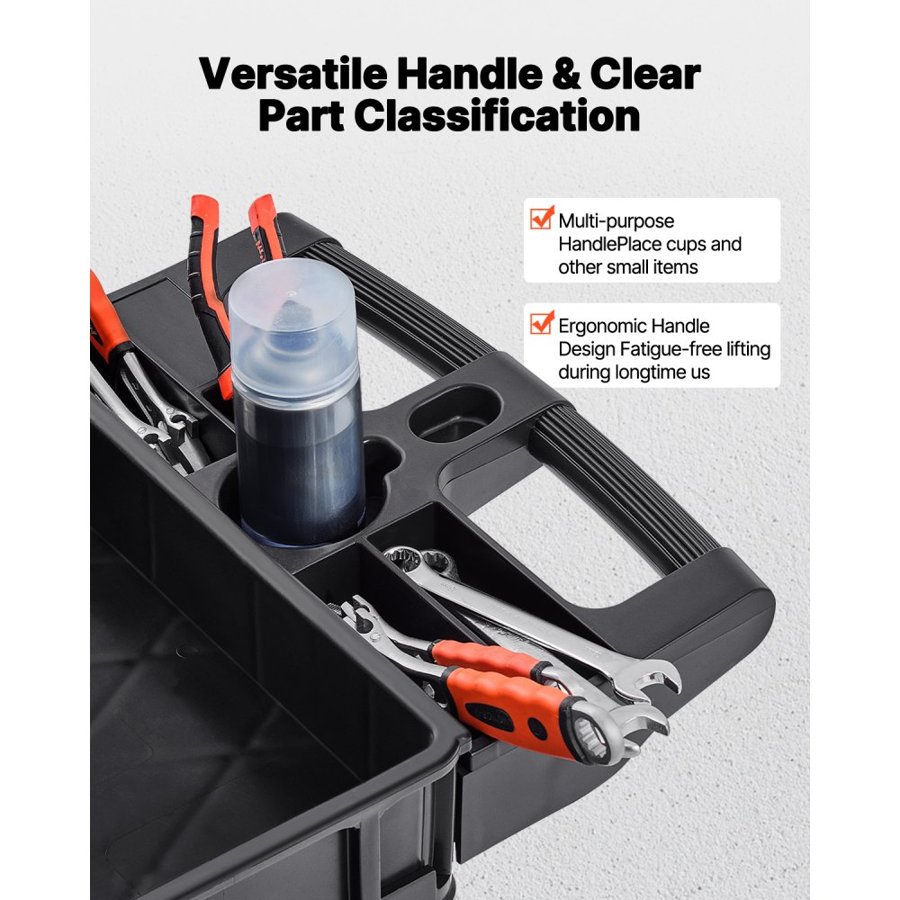 VEVOR Utility Service Cart, 550 LBS Laod Capacity, 3 Shelf Heavy Duty Plastic Rolling Utility Cart with 360° Swivel Wheels (2 with Brakes), Ergonomic Storage Handle for Warehouse/Garage/Cleaning