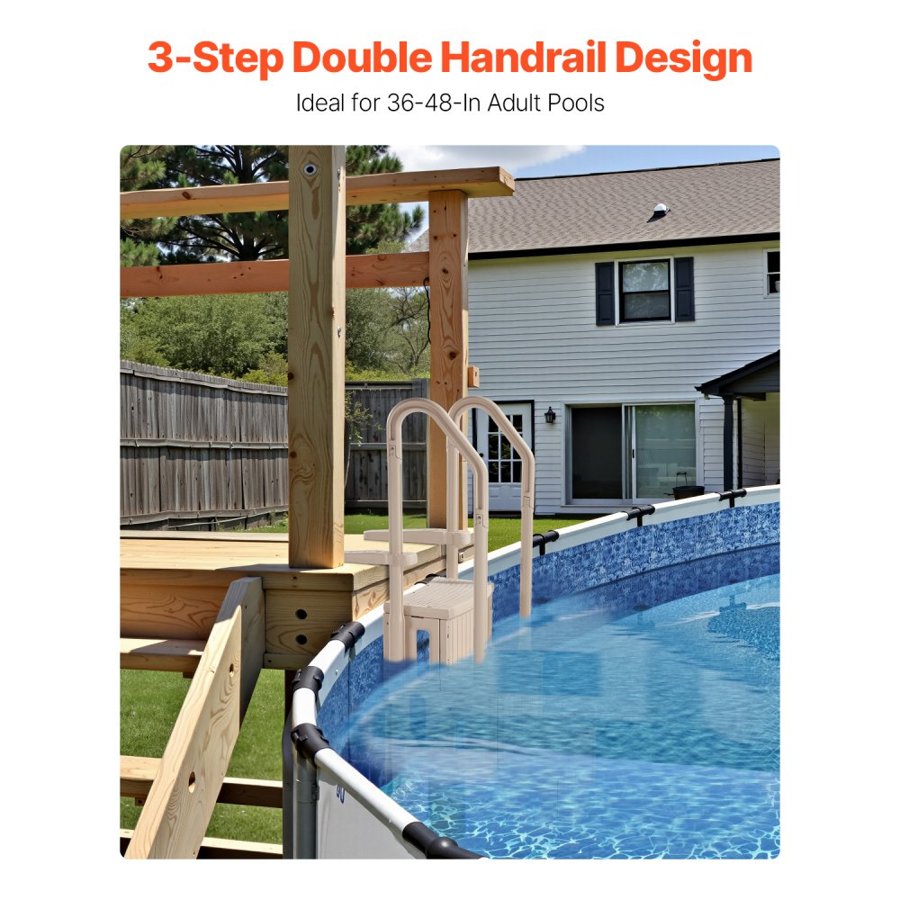 VEVOR Swimming Pool Stair — 3-Step Double Handrails Ladder