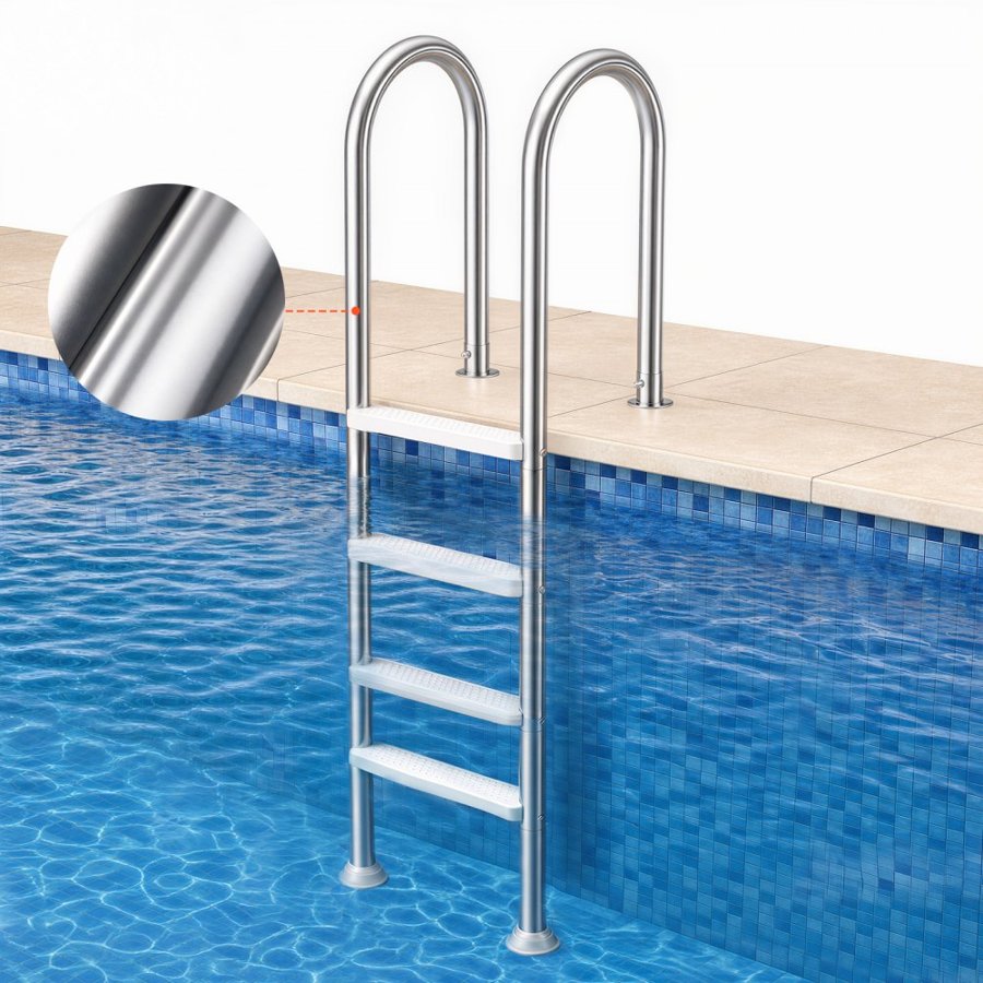 VEVOR Swimming Pool Ladder, 4-Step Double Handrails Stairs with Non-slip Heavy Duty Steps, Stainless Steel Load Capacity 265 lbs, for 54 In Inground Pools with Mounted Deck Board Indoor & Outdoor