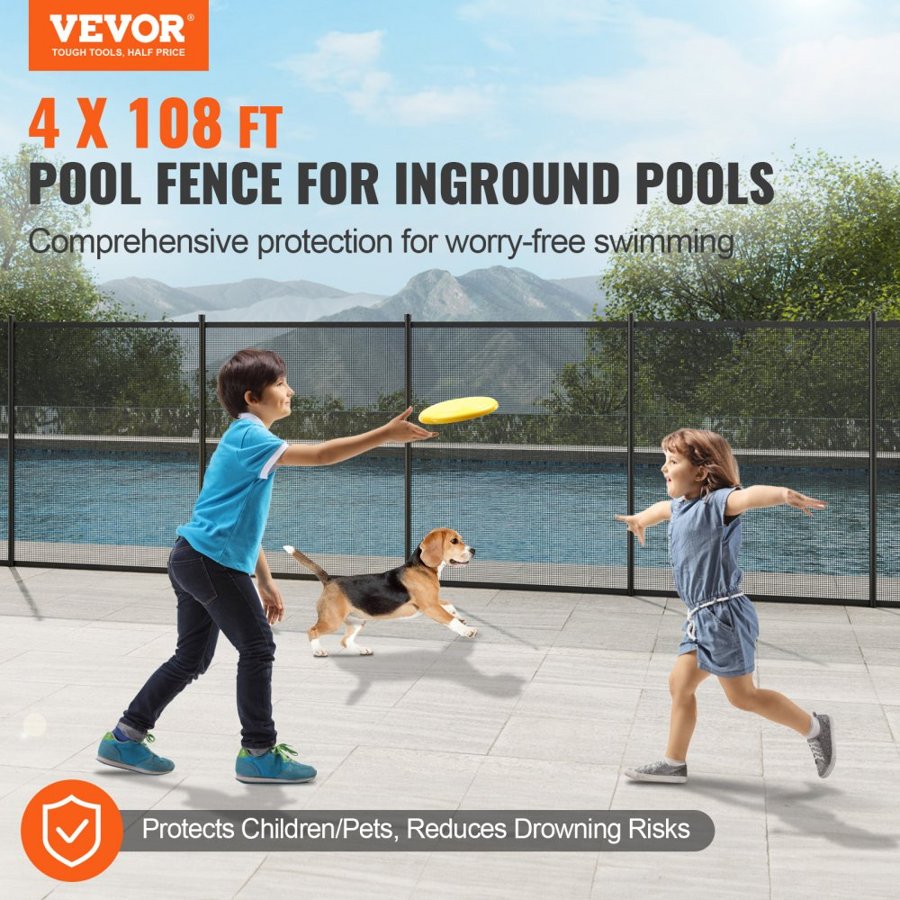 VEVOR Pool Fence, 1.21 × 32.91 m Pool Fences for Inground Pools, Removable Child Safety Pool Fencing, Easy DIY Installation Swimming Pool Fence, 340gms Teslin PVC Pool Fence Mesh Protects Kids and Pets
