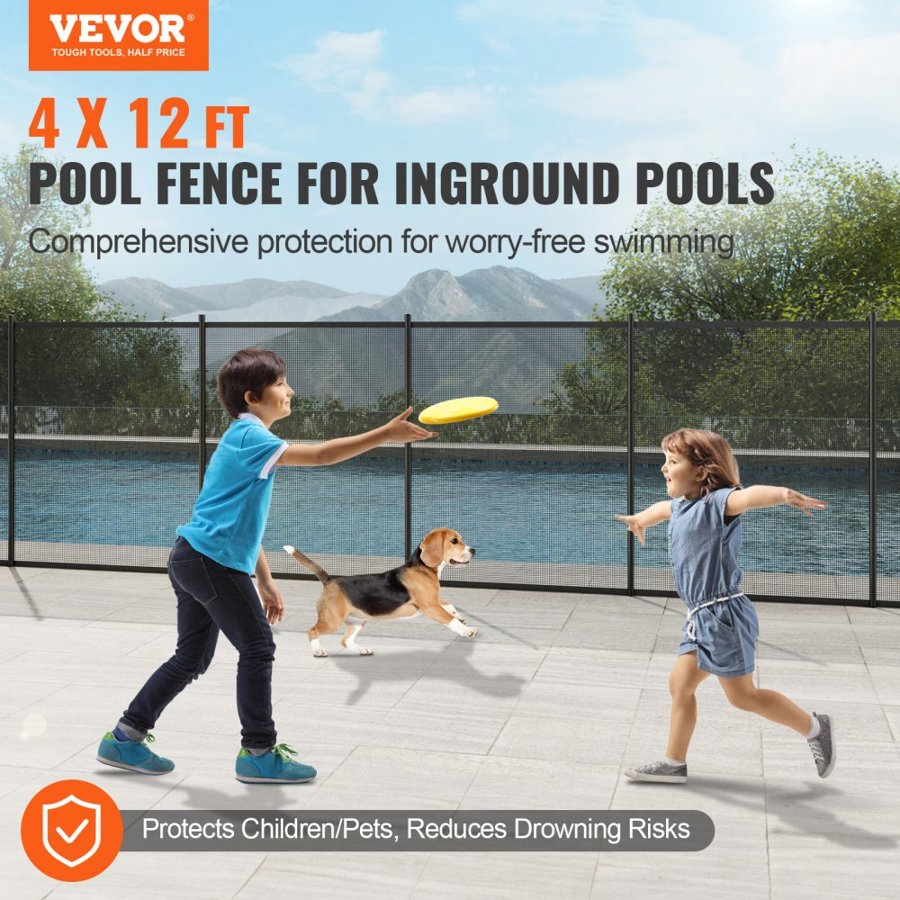 VEVOR Pool Fence, 1.2 x 3.7 m Pool Fences for Inground Pools, Removable Child Safety Pool Fencing, Easy DIY Installation Swimming Pool Fence, 340gms Teslin PVC Pool Fence Mesh Protects Kids and Pets
