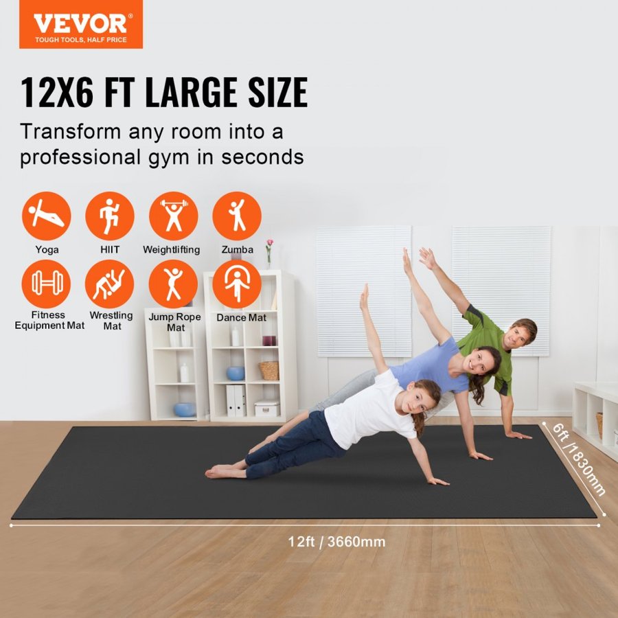 VEVOR Exercise Mat Non Slip Yoga Mat Gym Fitness Pilate Workout Mat (3.7x1.8 m)
