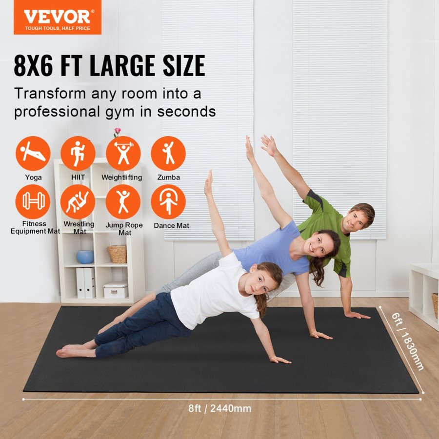 VEVOR Exercise Mat Non Slip Yoga Mat Gym Fitness Pilate Workout Mat (2.4x1.8 m)