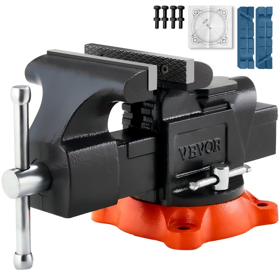 VEVOR Bench Vise, 127 mm(5") Jaw Width, 127 mm(5") Max Jaw Opening Multipurpose Vise with 360°Swivel Locking Base, 71 mm(2.8") Throat Depth, Heavy Duty Ductile Iron Workbench Vise with Anvil, for Clamping Round Pipes