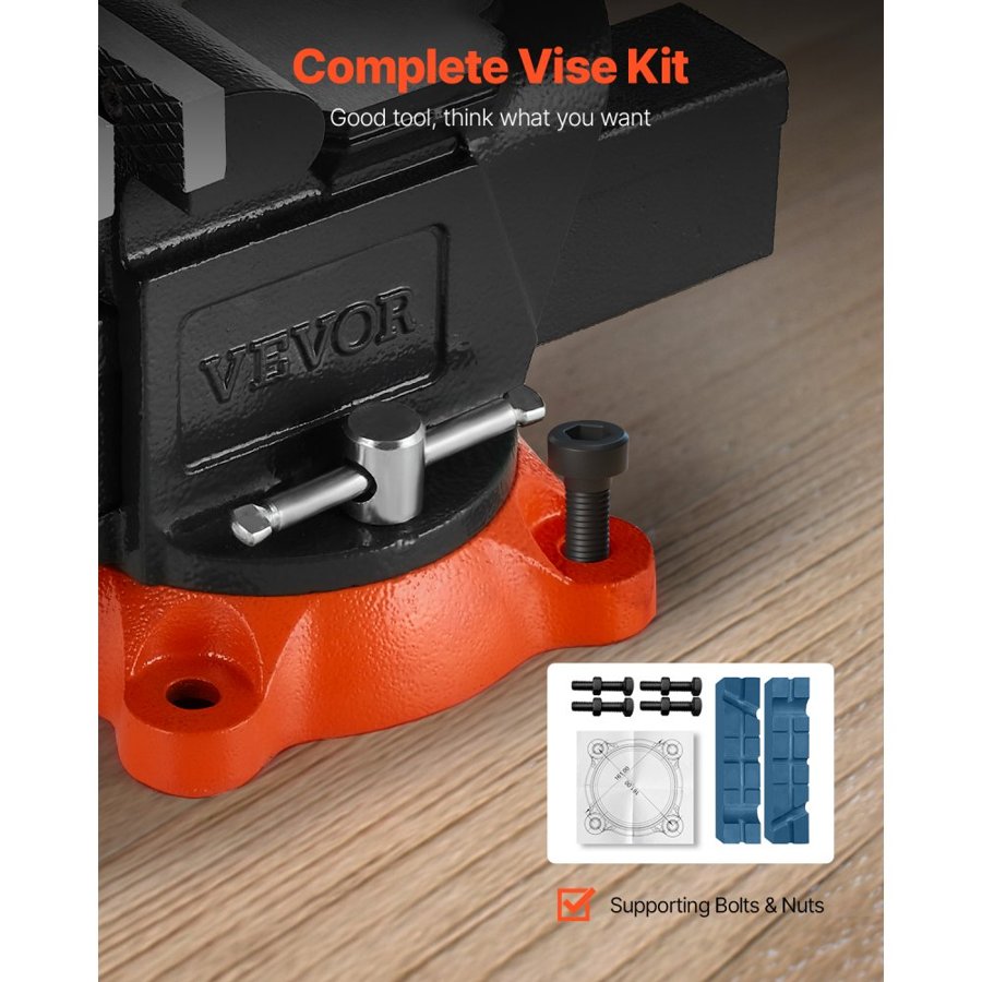VEVOR Bench Vise, 127 mm(5") Jaw Width, 127 mm(5") Max Jaw Opening Multipurpose Vise with 360°Swivel Locking Base, 71 mm(2.8") Throat Depth, Heavy Duty Ductile Iron Workbench Vise with Anvil, for Clamping Round Pipes