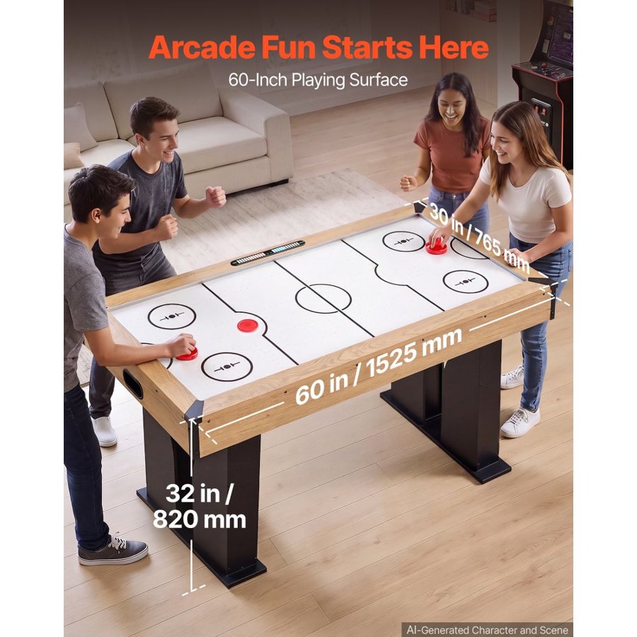 VEVOR 1.5m Air Hockey Table with Electronic Scorer & High-powered Blower, for Family Game Room, Basements and Home, Air Powered Hockey Arcade Game Table Set with Pushers & Pucks, Stable Leg