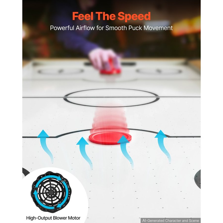 VEVOR 1.5m Air Hockey Table with Electronic Scorer & High-powered Blower, for Family Game Room, Basements and Home, Air Powered Hockey Arcade Game Table Set with Pushers & Pucks, Stable Leg