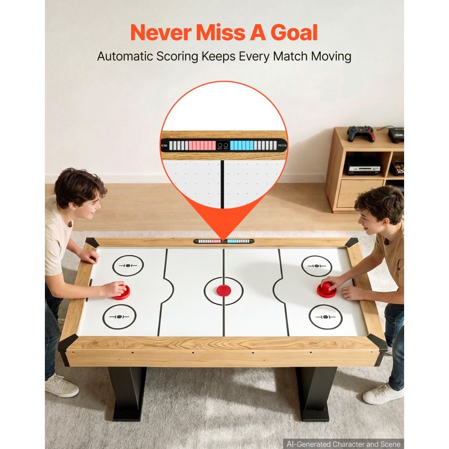 VEVOR 1.5m Air Hockey Table with Electronic Scorer & High-powered Blower, for Family Game Room, Basements and Home, Air Powered Hockey Arcade Game Table Set with Pushers & Pucks, Stable Leg