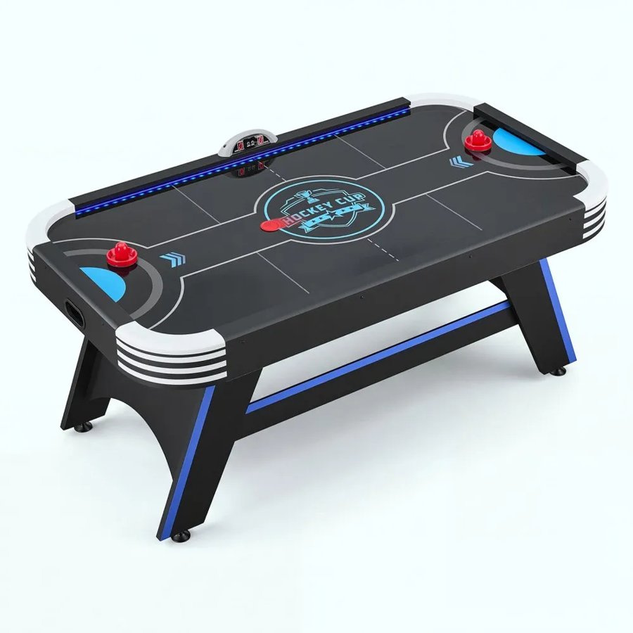 VEVOR 1.8m Air Hockey Table with LED Lights & Electronic Scorer, for Family Game Room, Basements and Home, Air Powered Hockey Arcade Game Table Set with High-powered Blower, Stable Leg