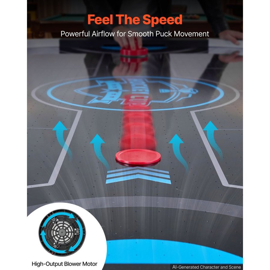 VEVOR 1.8m Air Hockey Table with LED Lights & Electronic Scorer, for Family Game Room, Basements and Home, Air Powered Hockey Arcade Game Table Set with High-powered Blower, Stable Leg