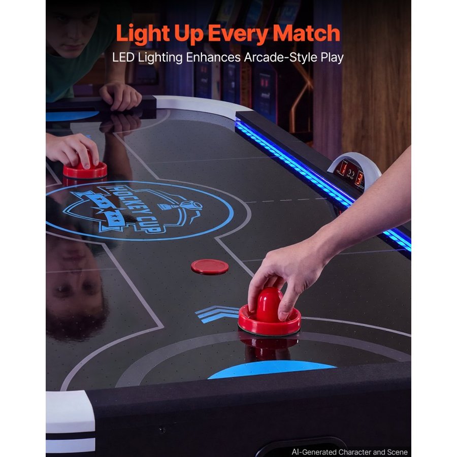 VEVOR 1.8m Air Hockey Table with LED Lights & Electronic Scorer, for Family Game Room, Basements and Home, Air Powered Hockey Arcade Game Table Set with High-powered Blower, Stable Leg