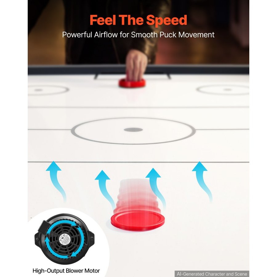 VEVOR 2.1m Air Hockey Table with Electronic Scorer & High-powered Blower, for Family Game Room, Basements and Home, Air Powered Hockey Arcade Game Table Set with Pushers & Pucks, Stable X-shaped Leg
