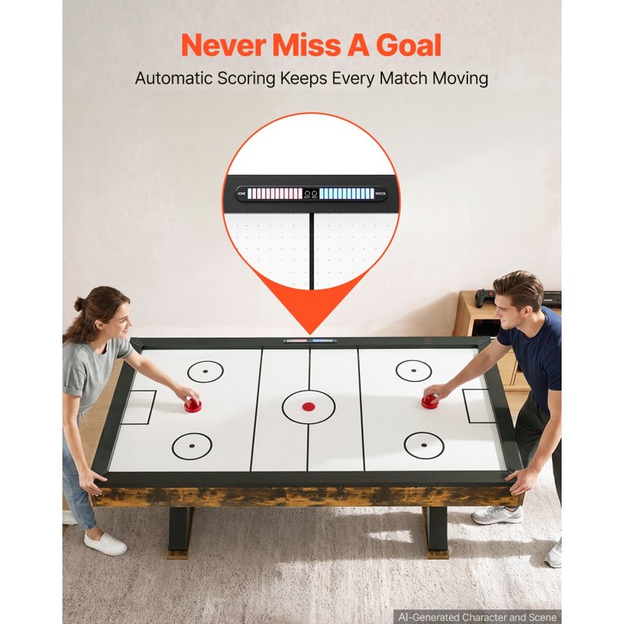 VEVOR 2.1m Air Hockey Table with Electronic Scorer & High-powered Blower, for Family Game Room, Basements and Home, Air Powered Hockey Arcade Game Table Set with Pushers & Pucks, Stable X-shaped Leg