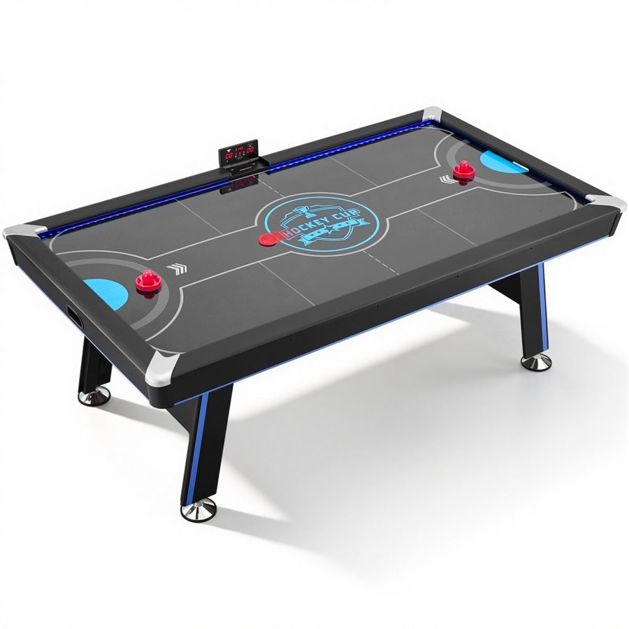 VEVOR 2.2m Air Hockey Table with LED Lights & Electronic Scorer, for Family Game Room, Basements, Home, Air Powered Hockey Arcade Game Table Set with High-powered Blower, Stable H-shaped Leg