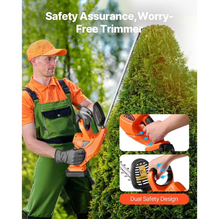 VEVOR Electric Hedge Trimmer, 1200 RPM, Cordless  Hedge Trimmer for Low Branch, 20V 2A Battery, Bush Trimmer with 20 in Dual Action Blade & Secure Design, Gardening Trimmer for Yard Lawn Care