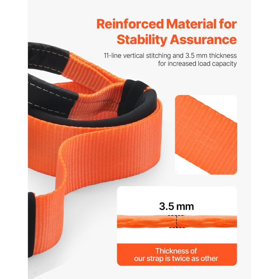 VEVOR Heavy Duty Tow Strap Recovery Kit 76.2 mm x 6.1 m (MBS-16329 kg) Tree Saver Winch Strap, Triple Reinforced Loop & Protective Sleeves & Storage Bag, 19 mm D-Ring Shackles, for Truck Jeep SUV ATV