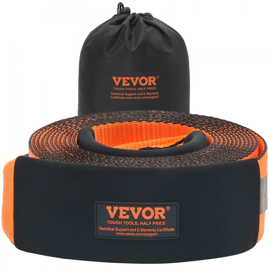 VEVOR Recovery Tow Strap 4" x 30'/10.2 cm x 9.1 m, 46,500 lbs/21,099 kg Break Strength, Triple Reinforced Loop Straps, Tree Saver, Off Road Towing and Recovery, Extreme Weather Resistance, Protective Sleeves & Storage Bag