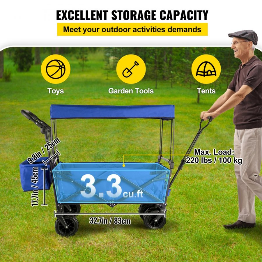 VEVOR XL Collapsible Garden Wagon with Canopy & Storage