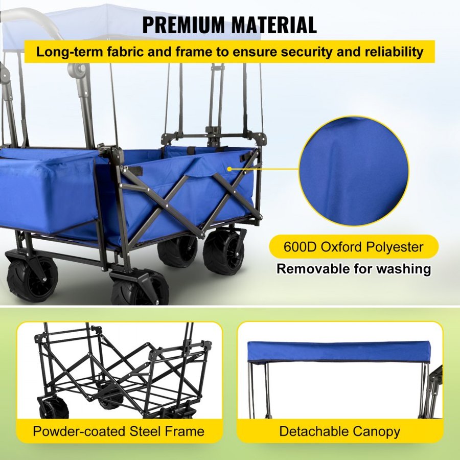 VEVOR XL Collapsible Garden Wagon with Canopy & Storage