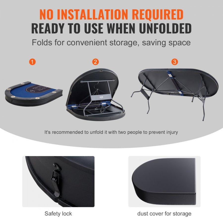 VEVOR 10 Player Foldable Poker Table, Blackjack Texas Holdem Poker Table with Padded Rails and Stainless Steel Cup Holders, Portable Folding Card Board Game Table, 84" Oval Casino Leisure Table