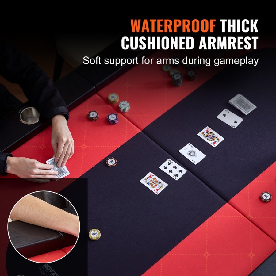 VEVOR 10 Player Foldable Poker Table, Blackjack Texas Holdem Poker Table with Padded Rails and Stainless Steel Cup Holders, Portable Folding Card Board Game Table, 228.6 cm Oval Casino Leisure Table