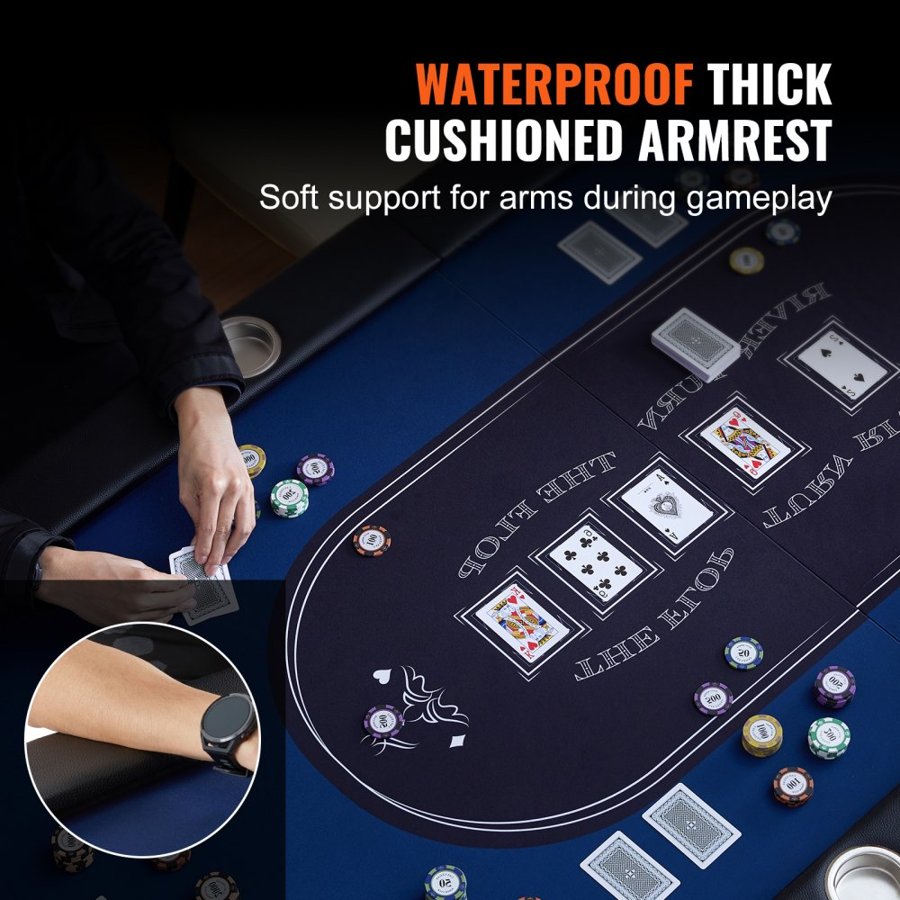 VEVOR 8 Player Foldable Poker Table, Blackjack Texas Holdem Poker Table with Padded Rails and Stainless Steel Cup Holders, Portable Folding Card Board Game Table, 1830 mm Oval Casino Leisure Table