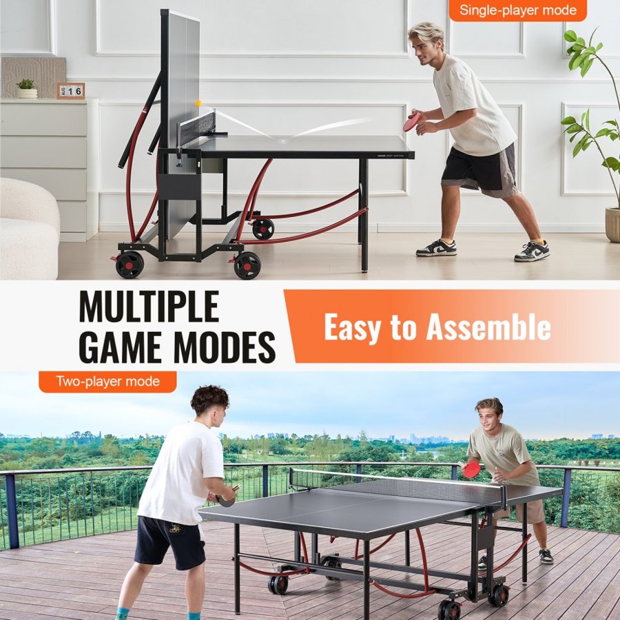 VEVOR Ping Pong Table, Professional Table Tennis Game, Indoor/Outdoor All Weather Aluminum Table Tennis Table, Portable Foldable Table with Quick Clamp Net & Large Lockable Wheels, 10 Minute Assembly