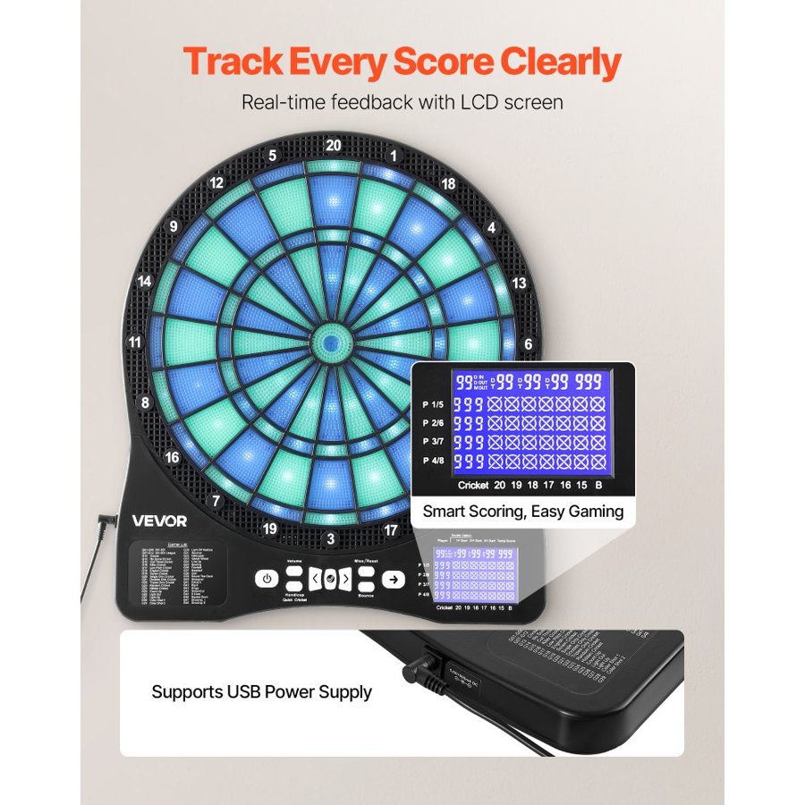 VEVOR Electric Dart Board – LED 13.5" Target, 48 Games