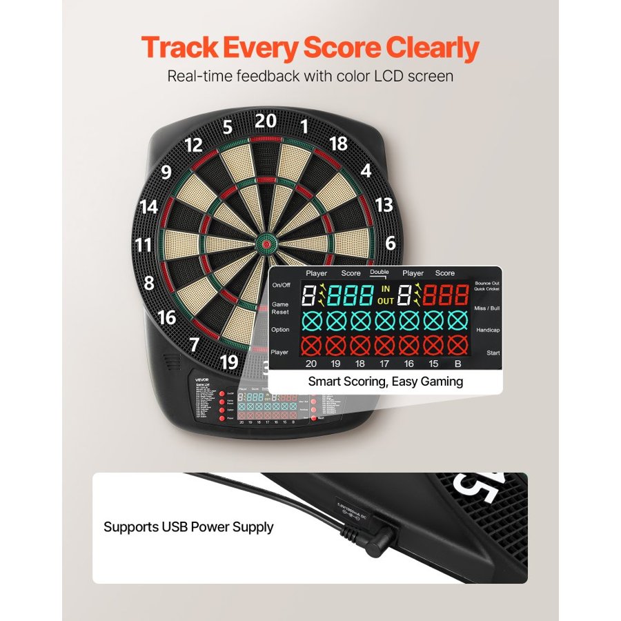 VEVOR Electronic Dart Board – 13.5" Target, 43 Games