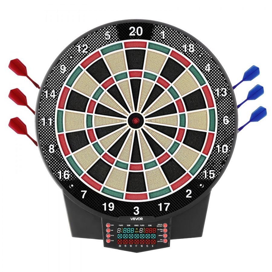 VEVOR 15.5 Inch Electronic Dart Board – 43 Games, 6 Dart