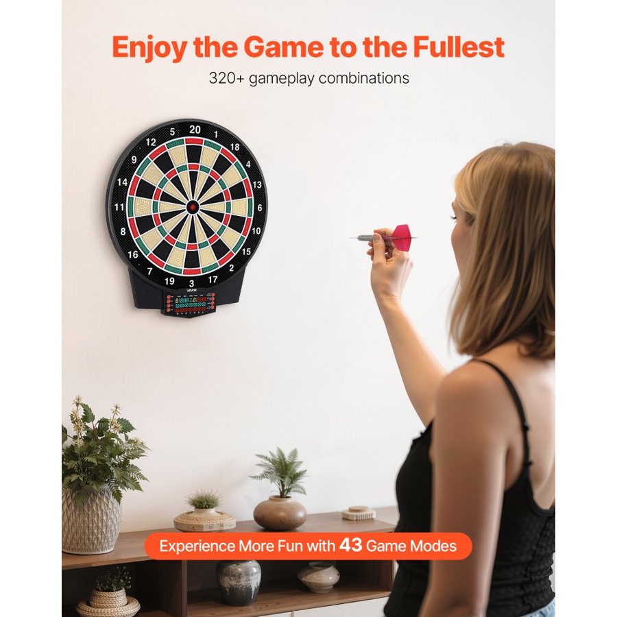 VEVOR 15.5 Inch Electronic Dart Board – 43 Games, 6 Dart