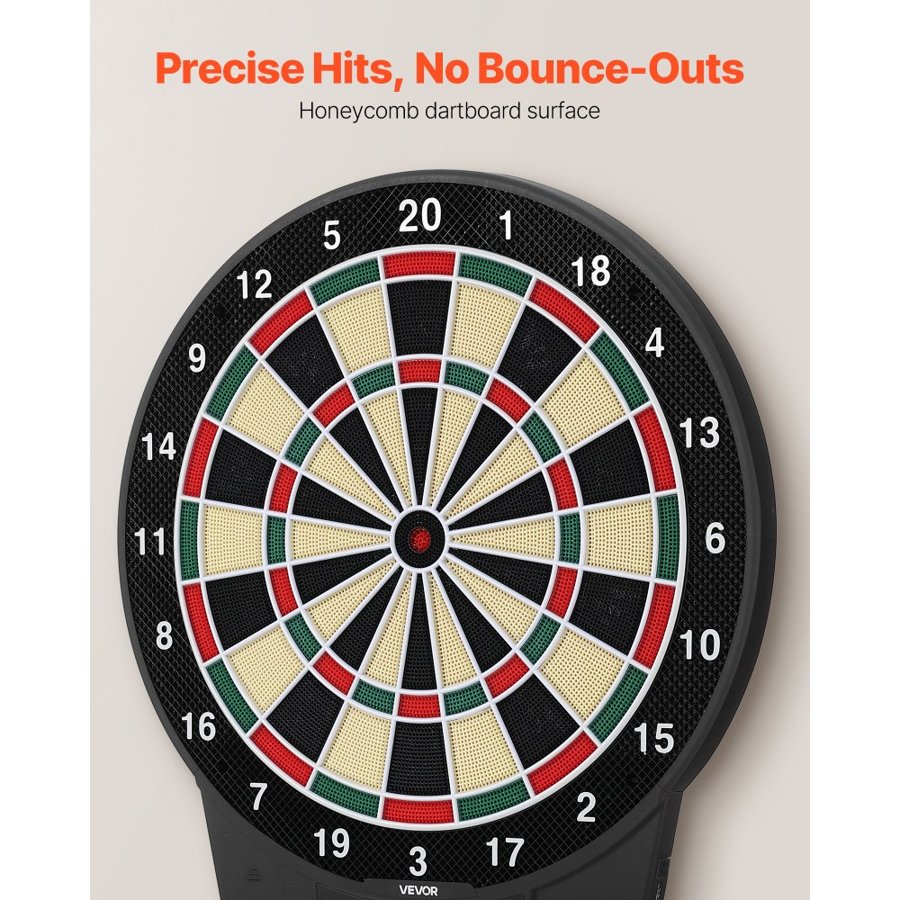 VEVOR 15.5 Inch Electronic Dart Board – 43 Games, 6 Dart