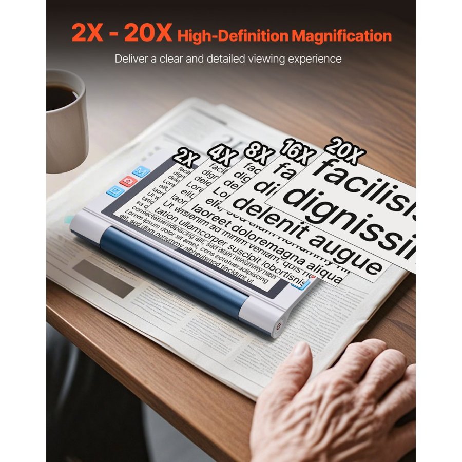 VEVOR Portable Digital Magnifier – 8 Inch, 26 Color, 13MP