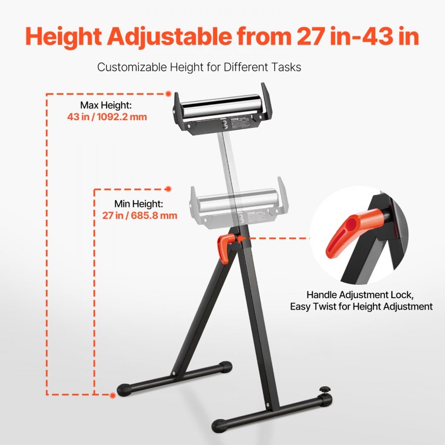 VEVOR Roller Stand for Saw – 27-43 inch, 250 lbs, 2-Pack