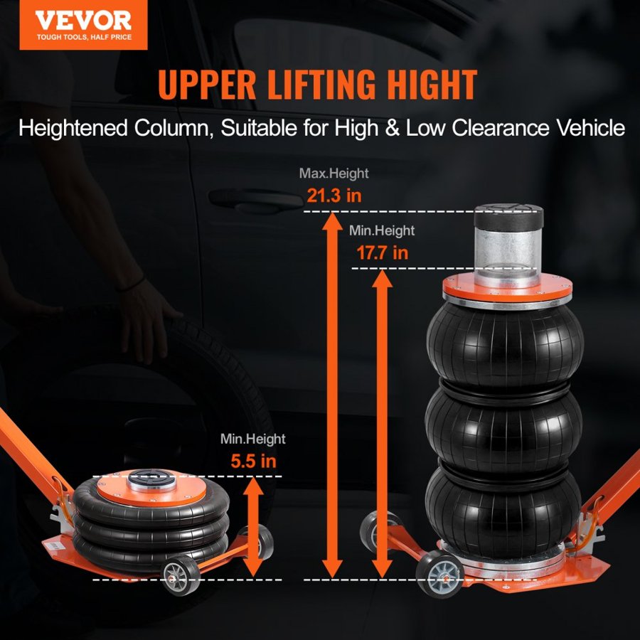 VEVOR Air Jack, 3 Ton/6600 lbs, 1-6S Pneumatic Lifting Jack with Heightened Column & Adjustable Handle, Compact, Easy-to-Lift & Space-Saving Jack with Thick Rubber Pad, Fits for Sedan, SUV, Pickup Truck