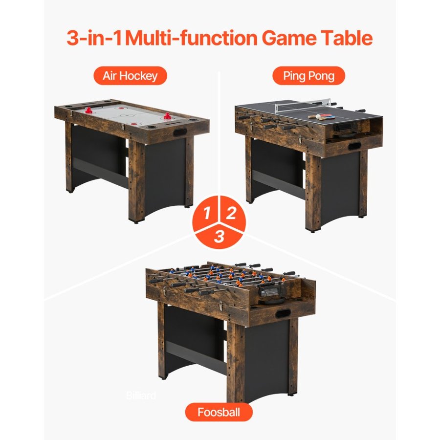 VEVOR 3-in-1 Combo Game Table Set, 54" Air Hockey Table, Multi Combination Table with Air Hockey, Ping Pong, Foosball, Pushers & Pucks, Air Powered Arcade Hockey Table for Family Game Room Office