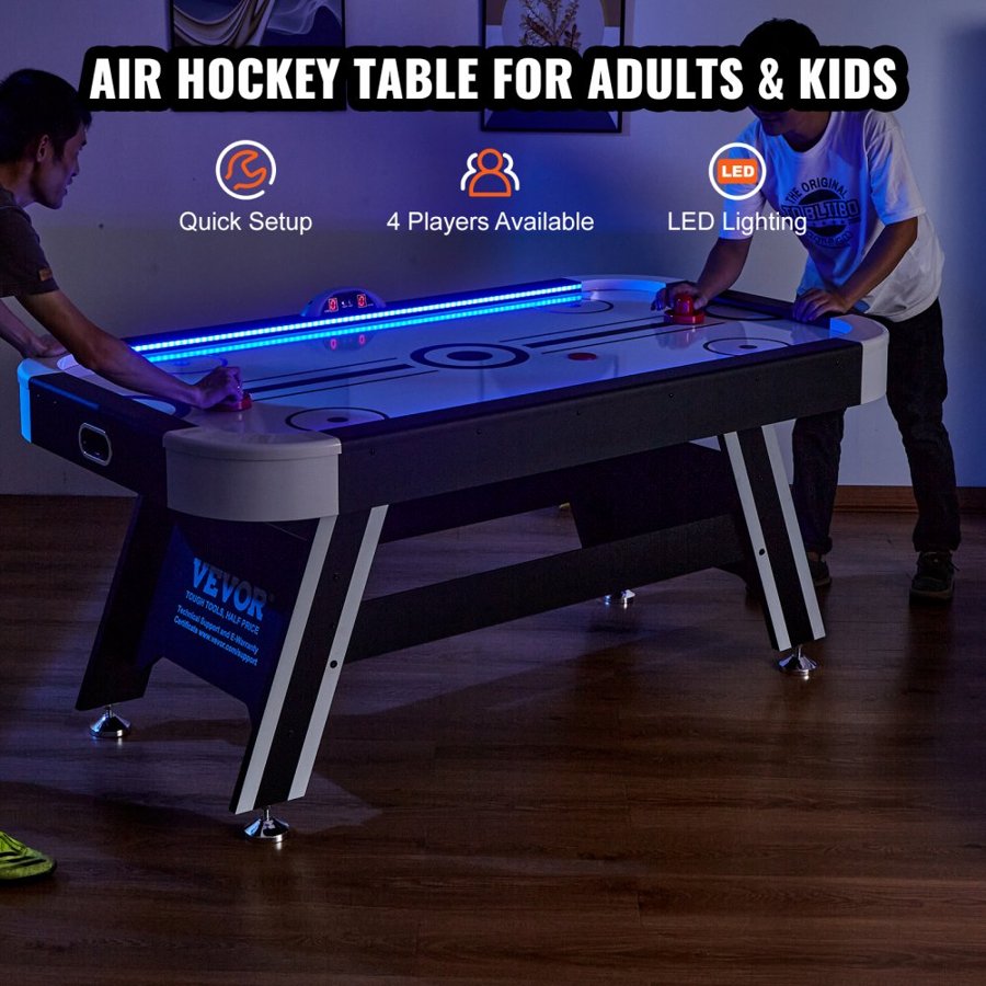 VEVOR Air-Powered Hockey Table, Indoor Hockey Table for Kids and Adults, LED Sports Hockey Game with 2 Pucks, 2 Pushers, and Electronic Score System, Arcade Gaming Set for Game Room Family Home