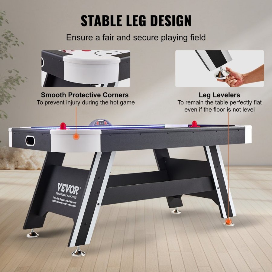 VEVOR Air-Powered Hockey Table, Indoor Hockey Table for Kids and Adults, LED Sports Hockey Game with 2 Pucks, 2 Pushers, and Electronic Score System, Arcade Gaming Set for Game Room Family Home