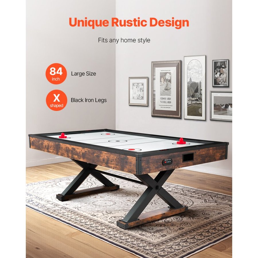 VEVOR 84" Air Hockey Table, Indoor Arcade Table Gaming Set with 2 Pushers, 2 Pucks, Electronic Scorer, X-shaped Legs & High-powered Blower, Air Powered Hockey Game Table for Family Game Room Office
