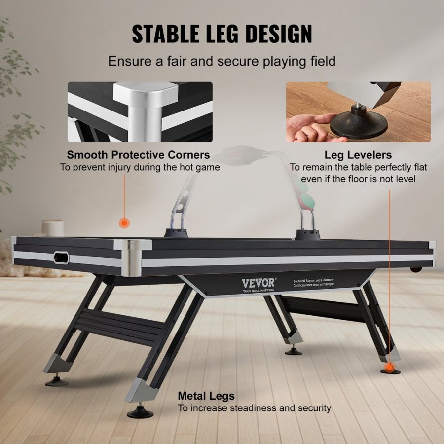 VEVOR Air-Powered Hockey Table, Indoor Hockey Table for Kids and Adults, LED Sports Hockey Game with 2 Pucks, 2 Pushers, and Electronic Score System, Arcade Gaming Set for Game Room Family Home