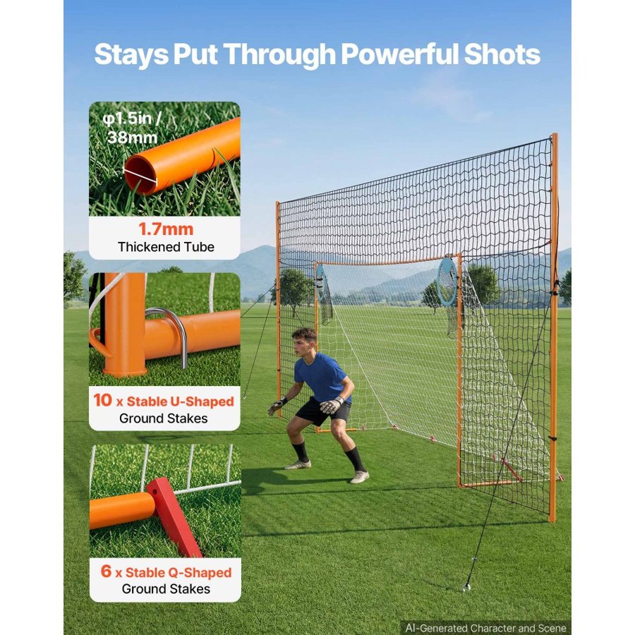 VEVOR Soccer Goal 16 x 7 FT Soccer Goal for Backyard with Iron Frame PE Net, Durable Backstop, Target Net, Ground Stakes, Ropes, for Youth & Adults, Outdoor Sports, Backyard Games, Practice Training