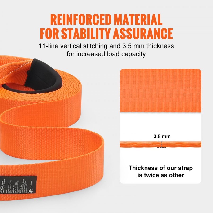 VEVOR Polyester Heavy Duty Tow Strap Recovery Kit 3" x 30 ft/7.6 cm x 9.1 m (MBS-36,000 lbs/16,329 kg) Winch Strap, Triple Reinforced Loop, Snatch Strap + 2" (5.1 cm) Shackle Hitch Receiver + 3/4" (1.9 cm) D-Ring Shackles (2PCS) + Storage Bag